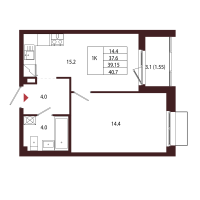 2 ккв (Евро) № 18 Корп.: 2.1 , Секция 1  в ЖК Лисино