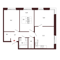 4 ккв (Евро) № 7 Корп.: 2.1 , Секция 1  в ЖК Лисино