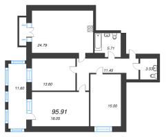 3 ккв № 340 Корп.: 1 , Секция 7  в ЖК Листва