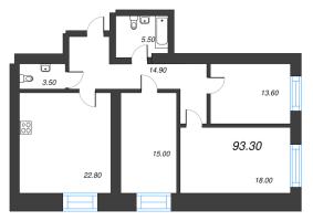 3 ккв (Евро) № 350 Корп.: 1 , Секция 1  в ЖК Листва