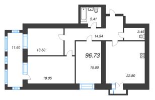 3 ккв № 203 Корп.: 1 , Секция 5  в ЖК Листва