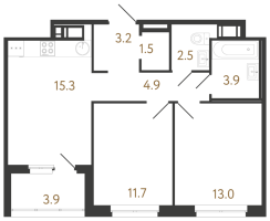 3 ккв (Евро) № 183 Корп.: 1 , Секция 4  в ЖК Литера