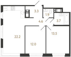 3 ккв (Евро) № 189 Корп.: 1 , Секция 4  в ЖК Литера