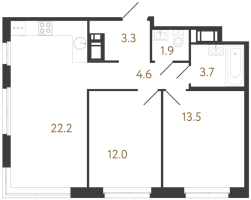 3 ккв (Евро) № 184 Корп.: 1 , Секция 4  в ЖК Литера