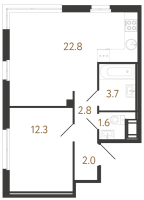 2 ккв (Евро) № 185 Корп.: 1 , Секция 4  в ЖК Литера