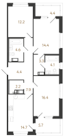 3 ккв № 187 Корп.: 1 , Секция 4  в ЖК Литера