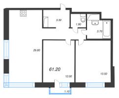 3 ккв (Евро) № 154 Корп.: 1 , Секция 4  в ЖК Литера