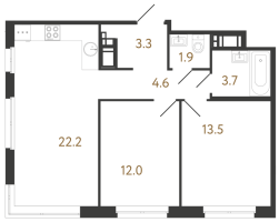 3 ккв (Евро) № 194 Корп.: 1 , Секция 4  в ЖК Литера