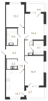 3 ккв № 182 Корп.: 1 , Секция 4  в ЖК Литера