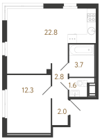 2 ккв (Евро) № 180 Корп.: 1 , Секция 4  в ЖК Литера