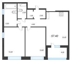 3 ккв (Евро) № 41 Корп.: 1 , Секция 1  в ЖК Литера