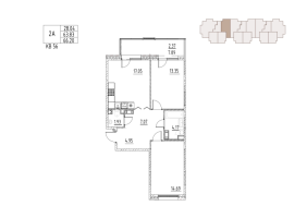 3 ккв (Евро) № 56 Корп.: 12 , Секция 3  в ЖК Loft у озера