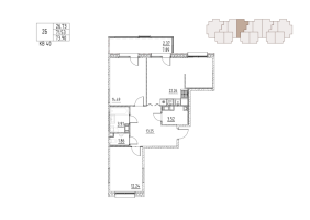 3 ккв (Евро) № 40 Корп.: 12 , Секция 2  в ЖК Loft у озера