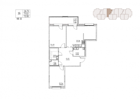 3 ккв (Евро) № 32 Корп.: 12 , Секция 2  в ЖК Loft у озера