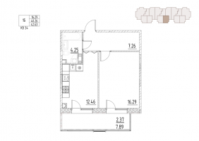 1 ккв № 34 Корп.: 12 , Секция 2  в ЖК Loft у озера