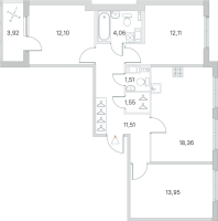 4 ккв (Евро) № 96 Корп.: 2.3 Уч. Кот-Баюн , Секция 3  в ЖК Любоград