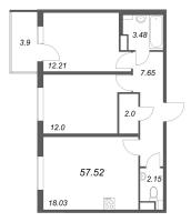3 ккв (Евро) № 180 Корп.: 5.5 Уч. Золотая рыбка , Секция 5  в ЖК Любоград