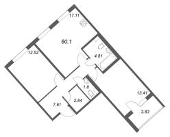 3 ккв (Евро) № 96 Корп.: 4.3 Уч. Золотая рыбка , Секция 4  в ЖК Любоград