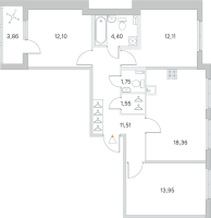 4 ккв (Евро) № 84 Корп.: 2.3 Уч. Кот-Баюн , Секция 3  в ЖК Любоград