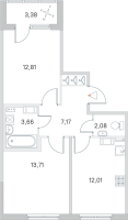 2 ккв № 126 Корп.: 2.3 Уч. Кот-Баюн , Секция 5  в ЖК Любоград