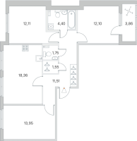 4 ккв (Евро) № 112 Корп.: 2.2 Уч. Кот-Баюн , Секция 5  в ЖК Любоград