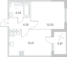 2 ккв (Евро) № 40 Корп.: 2.3 Уч. Кот-Баюн , Секция 2  в ЖК Любоград