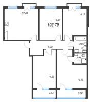 5 ккв (Евро) № 108 Корп.: 2.2 Уч. Кот-Баюн , Секция 4  в ЖК Любоград