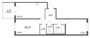 3 ккв (Евро) № 134 Корп.: 5.5 Уч. Золотая рыбка , Секция 4  в ЖК Любоград