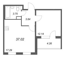 2 ккв (Евро) № 41 Корп.: 4.3 Уч. Золотая рыбка , Секция 2  в ЖК Любоград