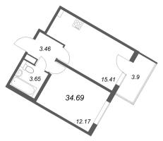2 ккв (Евро) № 52 Корп.: 5.5 Уч. Золотая рыбка , Секция 2  в ЖК Любоград