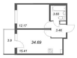 2 ккв (Евро) № 145 Корп.: 5.5 Уч. Золотая рыбка , Секция 4  в ЖК Любоград