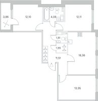 4 ккв (Евро) № 87 Корп.: 2.2 Уч. Кот-Баюн , Секция 3  в ЖК Любоград