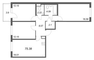 4 ккв (Евро) № 214 Корп.: 5.5 Уч. Золотая рыбка , Секция 6  в ЖК Любоград
