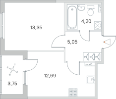 1 ккв № 135 Корп.: 2.2 Уч. Кот-Баюн , Секция 6  в ЖК Любоград