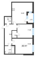3 ккв (Евро) № 1 Корп.: 2.2 Уч. Кот-Баюн , Секция 1  в ЖК Любоград
