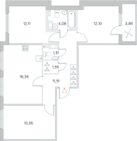 4 ккв (Евро) № 116 Корп.: 2.2 Уч. Кот-Баюн , Секция 5  в ЖК Любоград