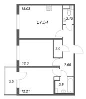 3 ккв (Евро) № 188 Корп.: 5.5 Уч. Золотая рыбка , Секция 5  в ЖК Любоград