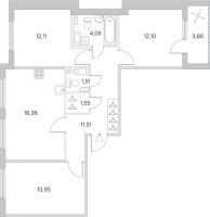 4 ккв (Евро) № 121 Корп.: 2.3 Уч. Кот-Баюн , Секция 5  в ЖК Любоград