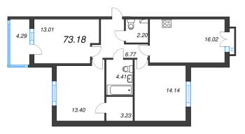 4 ккв (Евро) № 53 Корп.: 4.1 Уч. Золотая рыбка , Секция 2  в ЖК Любоград