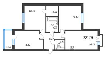 4 ккв (Евро) № 131 Корп.: 4.1 Уч. Золотая рыбка , Секция 4  в ЖК Любоград