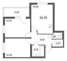 3 ккв (Евро) № 2 Корп.: 4.2 Уч. Золотая рыбка , Секция 1  в ЖК Любоград