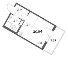 Студия № 53 Корп.: 5.5 Уч. Золотая рыбка , Секция 2  в ЖК Любоград