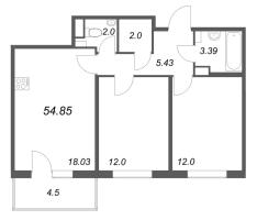 3 ккв (Евро) № 218 Корп.: 5.5 Уч. Золотая рыбка , Секция 6  в ЖК Любоград