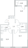 2 ккв № 85 Корп.: 2.3 Уч. Кот-Баюн , Секция 3  в ЖК Любоград