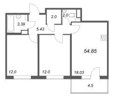 3 ккв (Евро) № 9 Корп.: 5.5 Уч. Золотая рыбка , Секция 1  в ЖК Любоград