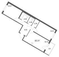 3 ккв (Евро) № 39 Корп.: 5.5 Уч. Золотая рыбка , Секция 2  в ЖК Любоград