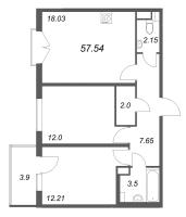 3 ккв (Евро) № 197 Корп.: 5.5 Уч. Золотая рыбка , Секция 5  в ЖК Любоград