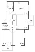 4 ккв (Евро) № 216 Корп.: 5.5 Уч. Золотая рыбка , Секция 6  в ЖК Любоград