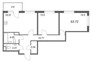 3 ккв (Евро) № 139 Корп.: 5.5 Уч. Золотая рыбка , Секция 4  в ЖК Любоград