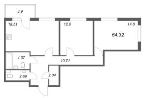 3 ккв (Евро) № 129 Корп.: 5.5 Уч. Золотая рыбка , Секция 4  в ЖК Любоград